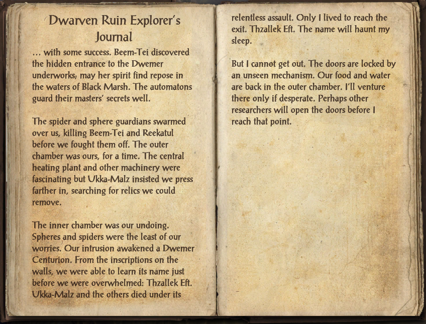 Dwarven Ruin Explorer's Journal | Elder Scrolls | Fandom