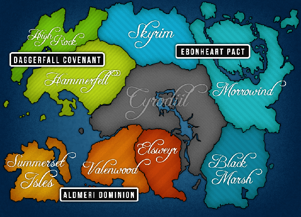 Mapa Elder Scrolls Online (podział na frakcje)