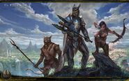 An example of military forces of the Aldmeri Dominion; Bosmer, Khajiit and Altmer.