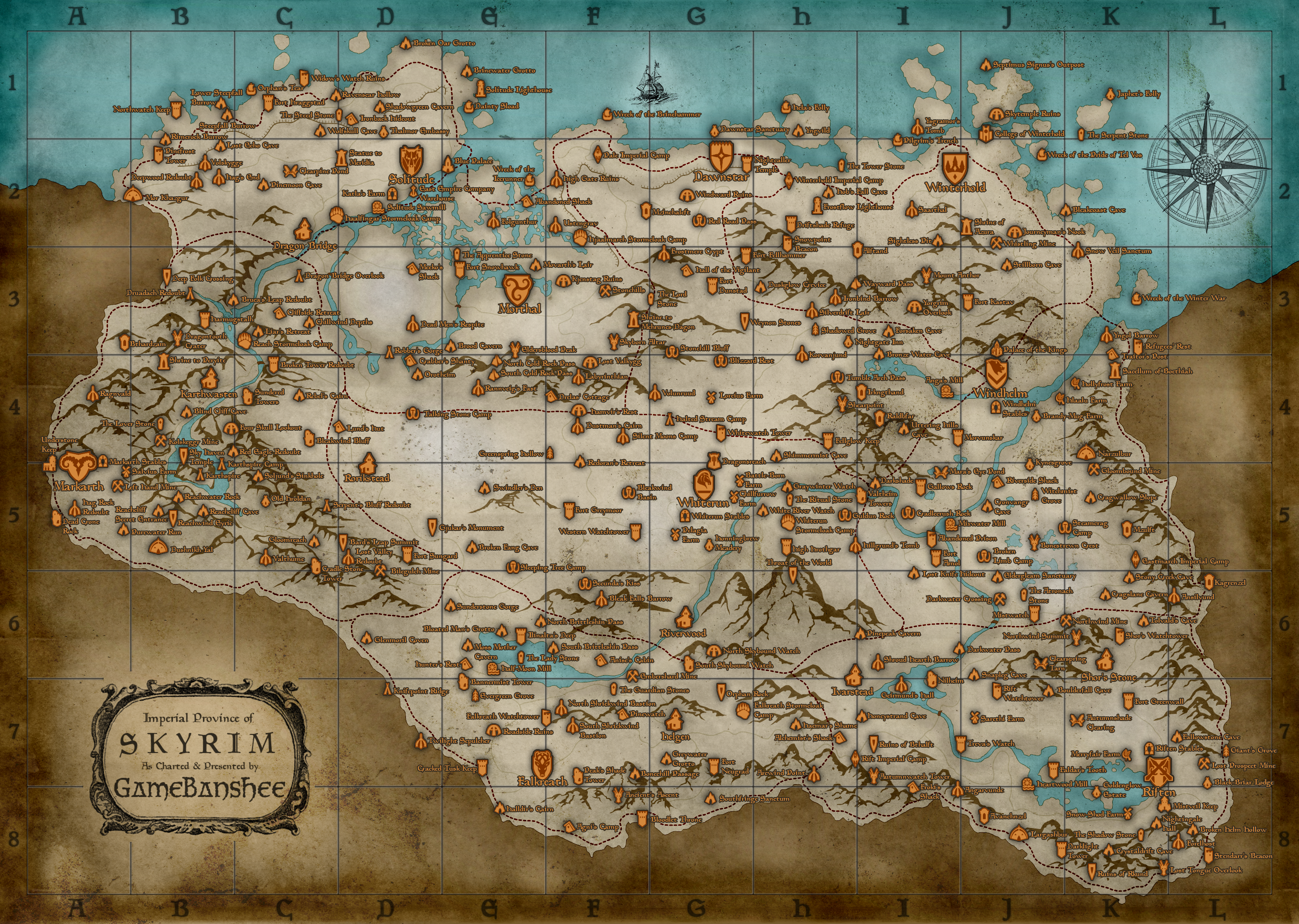 Elder Scrolls 5 Skyrim Map Map (Skyrim)/Locations | Elder Scrolls | Fandom