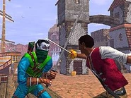 Dram and Cyrus fighting.