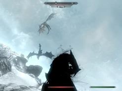 Un'immagine di Alduin con Paathurnax nella lotta sulla Gola del Mondo.