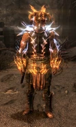 The Dragonborn using the Dragon Aspect shout, armored.