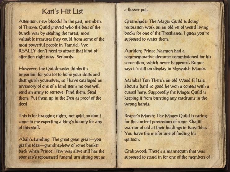 Kari's Hit List | Elder Scrolls | Fandom