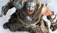 The Last Dragonborn, depicted as a Nord, shouting.