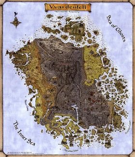 Carte de l'île volcanique de , au centre de Morrowind.