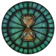 Akatosh' symbol wrought in stained glass.