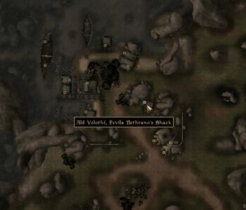 TES3 Morrowind - Ald Velothi - Fevila Bethrano's Shack - location map