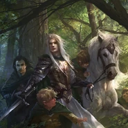 Glorfindel ordenando a su caballo Asfaloth que lleve a Frodo hacia el vado de río para llegar a Rivendel