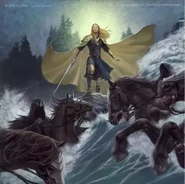 Glorfindel con los jinetes Nazgûl durante la crecida del rio Bruinen