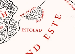 Detalle de un mapa de  que muestra la localización de la región de Estolad, conocida como El Campamento.