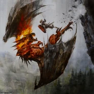 Glorfindel cayendo por un precipicio del desfiladero de Cirith Thoronathen durante su lucha contra el Balrog de Morgoth