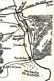 Detalle del mapa de  que muestra la localización de Los Gamos y sus poblaciones.