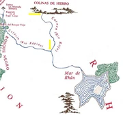 El río Carnen, con flechas señalados su origen y final.