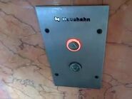 Haushahn call button panel. Notice the older logo etched above the buttons.