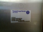 ThyssenKrupp elevator label in Melbourne, Australia.