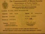 Elevator inspection certificate