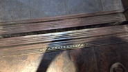 1960s? Montgomery door sill with logo (logo on the inside) (center opening doors)