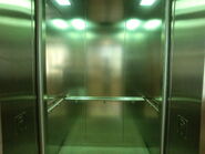 Hitachi elevator with mechanical bumpers. Some newer Hitachi elevator will hidden with full infra red sensors installed between mechanical bumpers and internal doors.