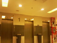 3 Hitachi passenger elevators at Serangoon Plaza, Singapore. These elevators were shut down permanently in 2017 for building redevelopment (photo taken in mid 2009)