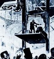 Otis demonstrates his safety elevator at the 1853 World's Fair.