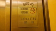 1993 Indolift nameplate. Almost all Indolift elevators have their nameplate typed in Indonesian.