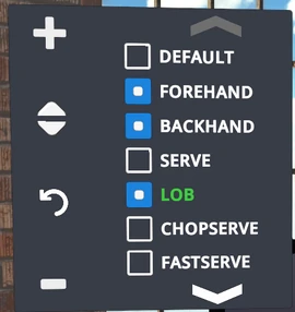 A ball machine selection of the default forehand, backhand and a lob in sequence.