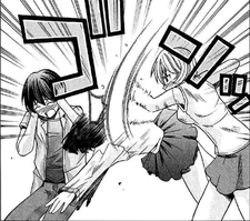 A grateful Nozomi takes a Yuka-blow meant for Kouta