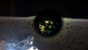 A wormhole into hyperspace formed by a Thargoid hyperdrive