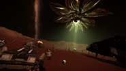 An Interceptor interacting with an Alien Structure