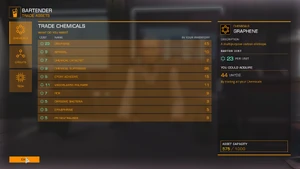 The Component trading menu at a bartender