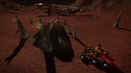 An SRV examining a Thargoid Barnacle