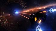 A Thargon swarm around a Thargoid Interceptor