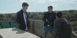 Ander, Christian and Omar at the Bridge of Los Arroyos Reservoir S01E01