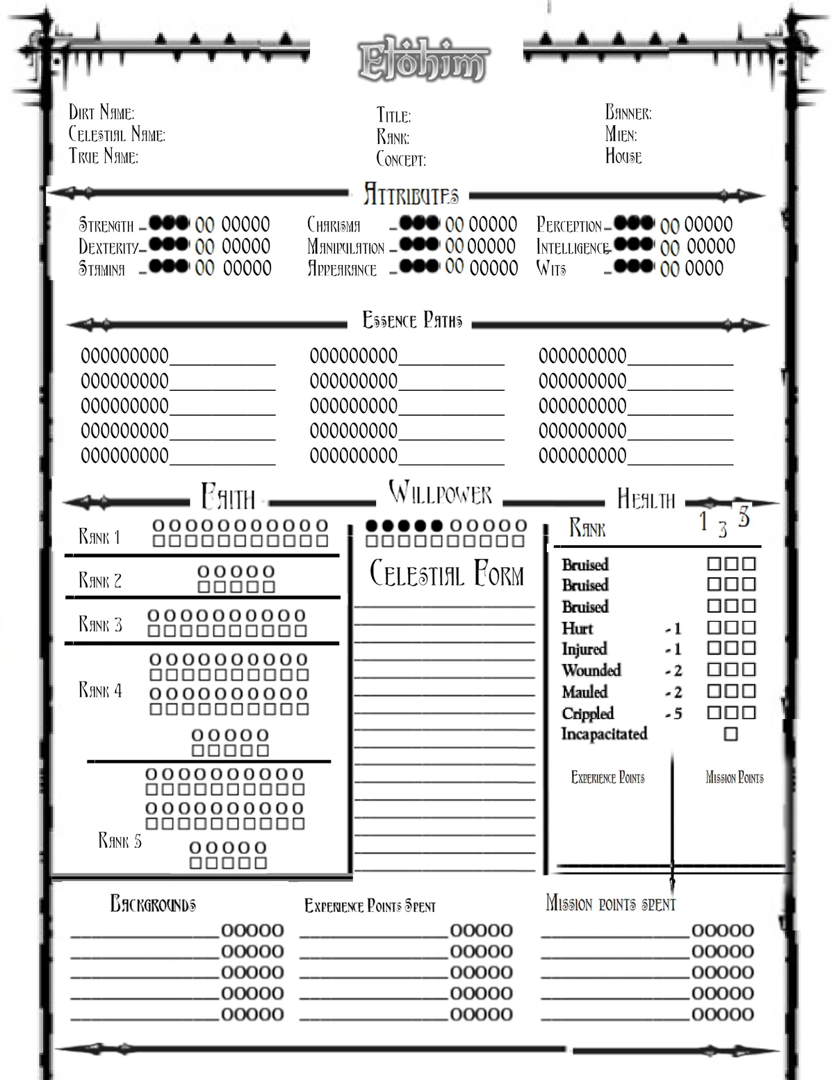 Character Sheet Elohim Wiki Fandom