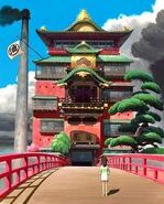 Aquí Chihiro llegando a La casa de Baños