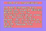 Version with a pastel blue background and text on pink boxes. No cable company has used this variant so far, but it can be found on CEMS-0500 character generators, which can be found online such as eBay.