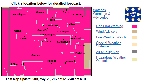 Red Flag Warning, Wind Advisory and Excessive Heat Warning