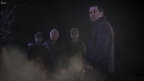 Noah and Samson being saved from the collapsing Wishing Well Cottage