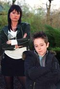 Publicity shot of Aaron Livesy with his mother, Chas Dingle in 2004.