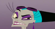 Yzma's eye gets hit by the swing of her pet crocodile.