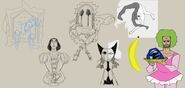 Concept drawings of characters for Temptation Stairway including Mariya.