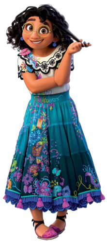 In Encanto, Mirabel's dress features a rainbow in the colors of