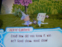 Finding Jack disguised as a villager (Jack is on the right, the player on the left)