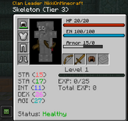 Status screen for a Skeleton with almost all slots filled.