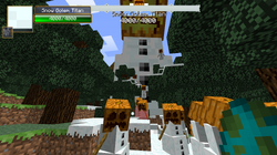 A group of reinforced snow golems surrounding a Snow Golem Titan.