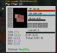 Mostly empty status screen with info for a Pig.
