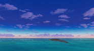 The Pelago crocodile as seen at the surface of the water through the telescope on Nineball Island.