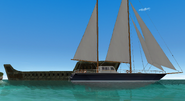 The Gabbiano floating next to the Pirate Ship.