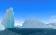The visible surroundings seen while surfacing near Special Iceberg A-sm16p.